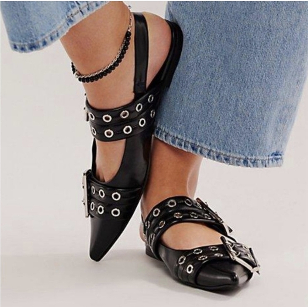 New Jeffrey Campbell Lilly Buckle Slingback Flats In Black